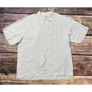 Tommy Bahama Shirt Mens Large Silk Short Sleeve Button Up Light Blue Beach